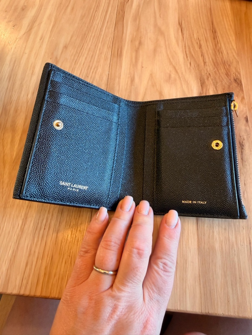 Saint Laurent UpTown Compact Wallet Black Grain Leather w/ Gold Hardware $630 - Picture 5 of 16